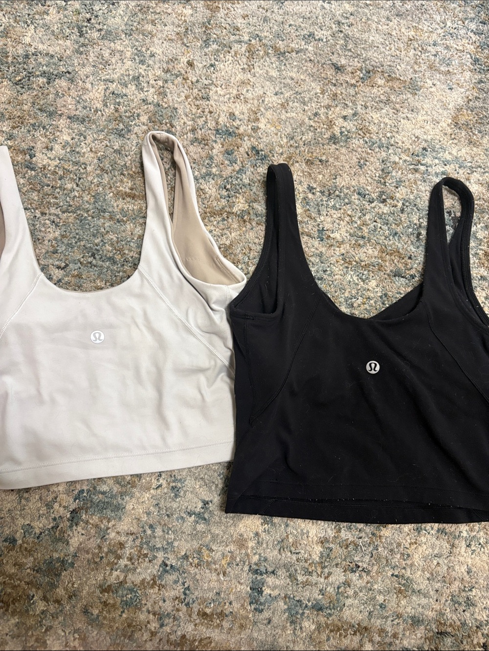 Two Lululemon compression crop tops- Black & White